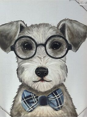 Dog Portrait Wall Art Print - Gray & Blue Bow Tie Approx. 11 x 14 x .5